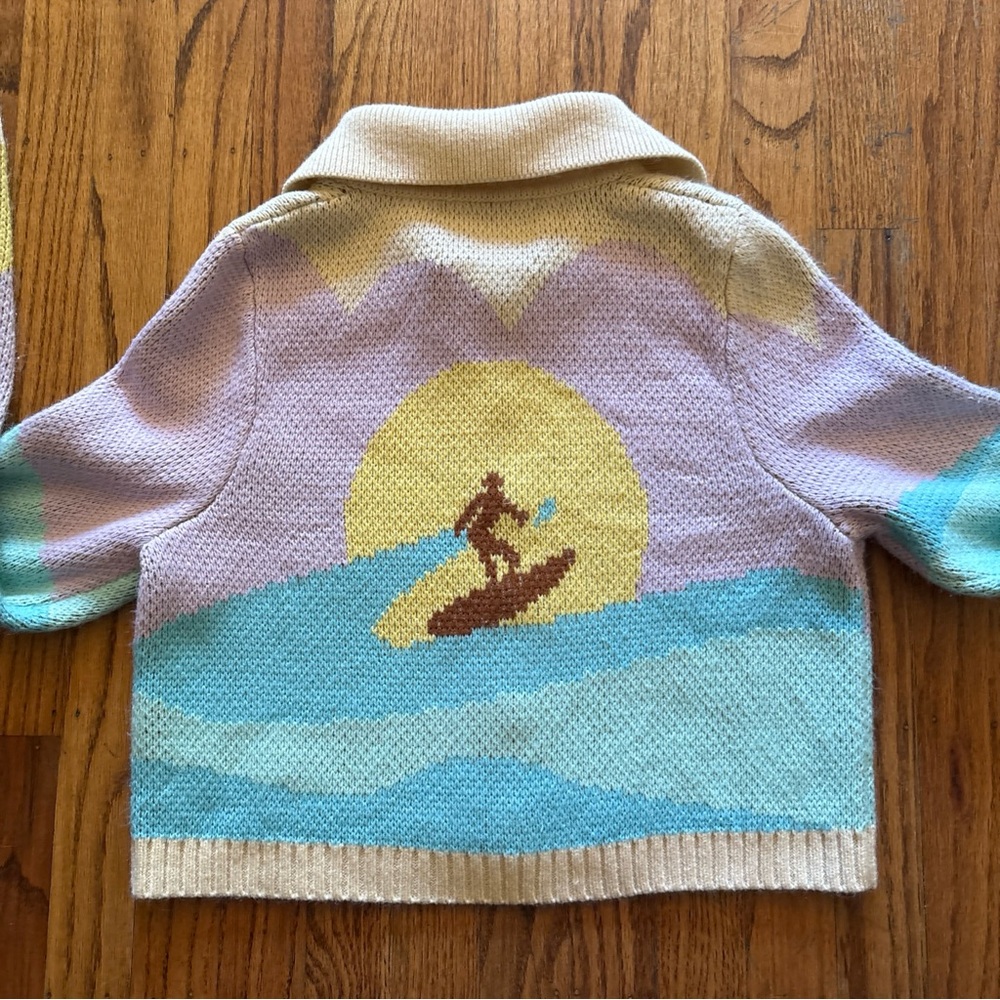 House Of Sunny Surfer Graphic Print Stretch Knit Cardigan Size 4 - Picture 9 of 16